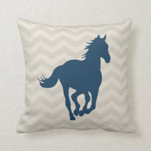 Horse Chevron Pattern Navy Blue Grey Cream Kussen
