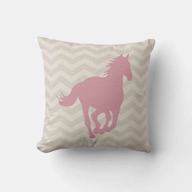 Horse Chevron Pattern Pink Grey Cream Kussen (Voorkant)