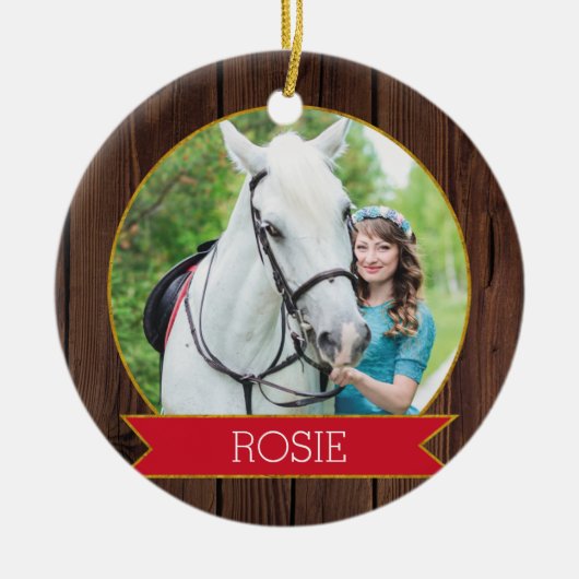 Horse Christmas rustic chic Custom Photo + Text Keramisch Ornament (Voorkant)