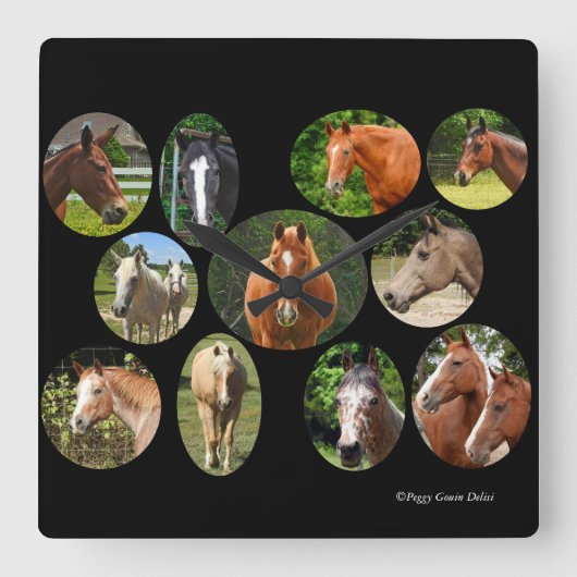 Horse Collage Clock Vierkante Klok (Voorkant)