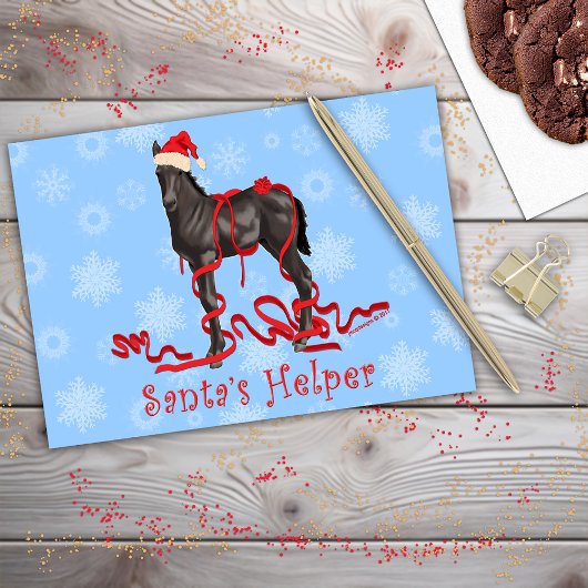 Horse Colt Santa's Helper Rood Pet Sneeuwvlokken Feestdagen Kaart
