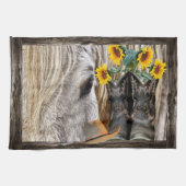 Horse Cowboy Boots Cowboy Pet Rustic Barn Board Theedoek (Horizontaal)