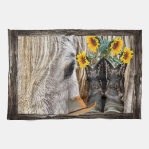 Horse Cowboy Boots Cowboy Pet Rustic Barn Board Theedoek