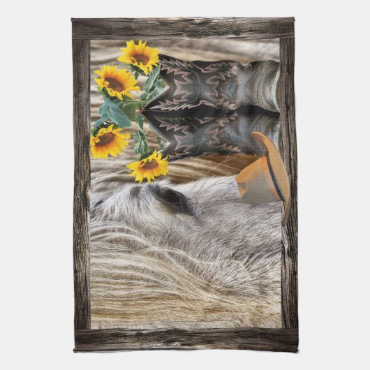 Horse Cowboy Boots Cowboy Pet Rustic Barn Board Theedoek (Verticaal)