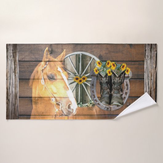 Horse Cowboy Boots Hoefijzer zonnebloemen Bad Handdoek (Badhanddoek)