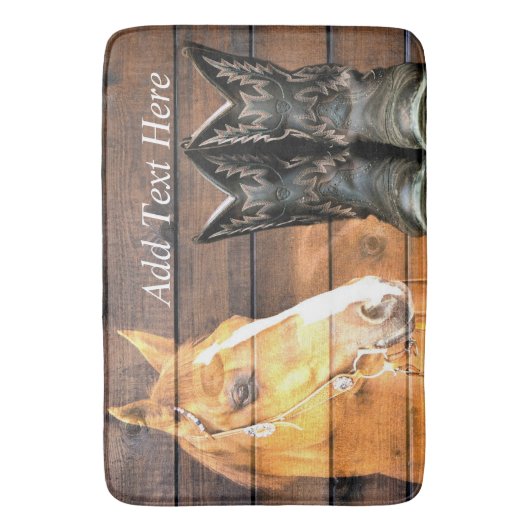 Horse Cowboy Boots Rustic Barn Board Badmat (Voorkant Verticaal)