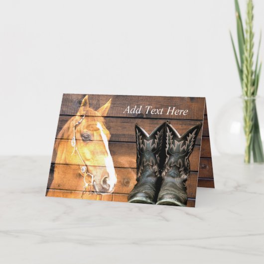 Horse Cowboy Boots Rustic Barn Board Bedankkaart (Voorkant)