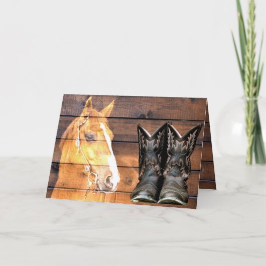 Horse Cowboy Boots Rustic Barn Board Bedankkaart (Voorkant)