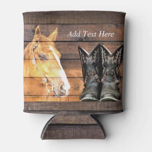 Horse Cowboy Boots Rustic Barn Board Blikjeskoeler (Voorkant)