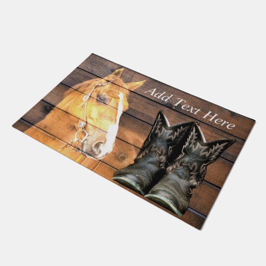 Horse Cowboy Boots Rustic Barn Board Deurmat (Schuin)