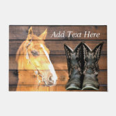 Horse Cowboy Boots Rustic Barn Board Deurmat (Voorkant)