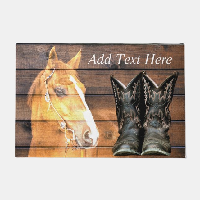 Horse Cowboy Boots Rustic Barn Board Deurmat (Voorkant)