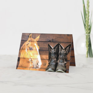 Horse Cowboy Boots Rustic Barn Board Feestdagen Kaart