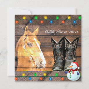 Horse Cowboy Boots Rustic Barn Board Feestdagenkaart