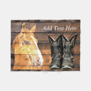 Horse Cowboy Boots Rustic Barn Board Fleece Deken