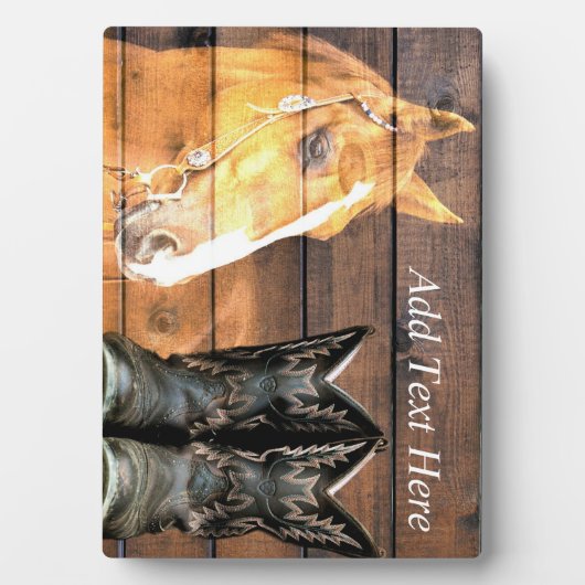 Horse Cowboy Boots Rustic Barn Board Fotoplaat (voorkant)