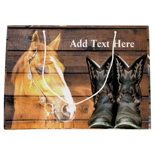 Horse Cowboy Boots Rustic Barn Board Groot Cadeauzakje (Voorkant)