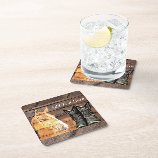 Horse Cowboy Boots Rustic Barn Board Kartonnen Onderzetters (Insitu)