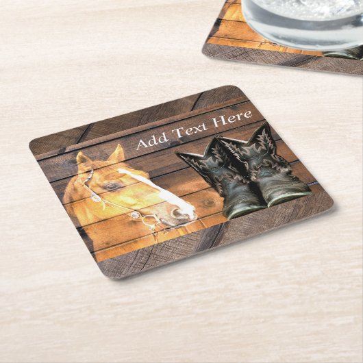 Horse Cowboy Boots Rustic Barn Board Kartonnen Onderzetters (Schuin)