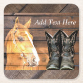 Horse Cowboy Boots Rustic Barn Board Kartonnen Onderzetters (Voorkant)