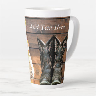 Horse Cowboy Boots Rustic Barn Board Latte Mok