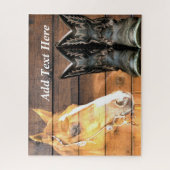 Horse Cowboy Boots Rustic Barn Board Legpuzzel (Verticaal)