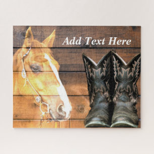 Horse Cowboy Boots Rustic Barn Board Legpuzzel
