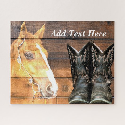 Horse Cowboy Boots Rustic Barn Board Legpuzzel (Horizontaal)