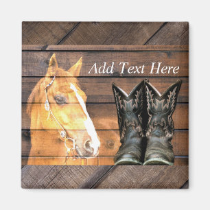 Horse Cowboy Boots Rustic Barn Board Magneet