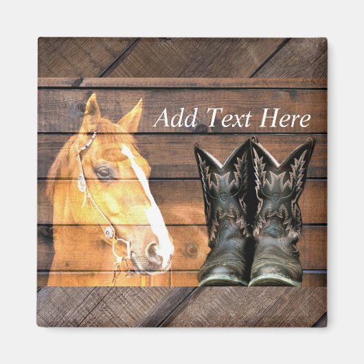 Horse Cowboy Boots Rustic Barn Board Magneet (Voorkant)