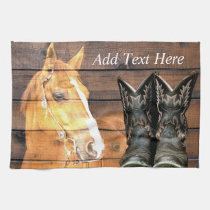 Horse Cowboy Boots Rustic Barn Board Theedoek