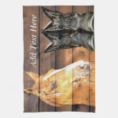 Horse Cowboy Boots Rustic Barn Board Theedoek (Verticaal)