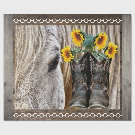 Horse Cowboy Boots Sunflower Barn Board Cadeaupapier (Vlak)