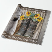 Horse Cowboy Boots Sunflower Barn Board Cadeaupapier (Uitgerold)