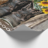 Horse Cowboy Boots Sunflower Barn Board Cadeaupapier (Hoek)