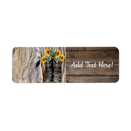 Horse Cowboy Boots Sunflower Barn Board Etiket (Voorkant)