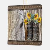 Horse Cowboy Boots Sunflower Barn Board Keramisch Ornament (Links)