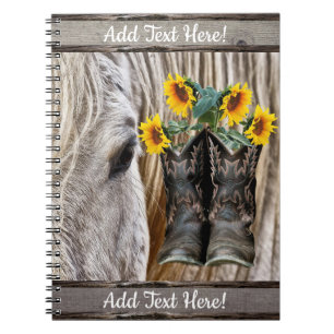 Horse Cowboy Boots Sunflower Barn Board Notitieboek