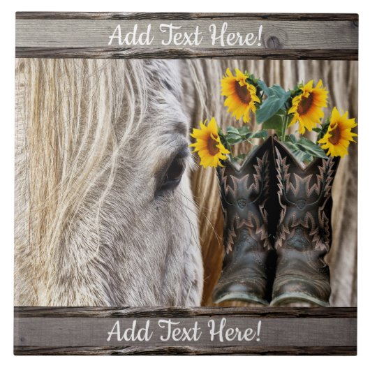 Horse Cowboy Boots Sunflower Barn Board Tegeltje (Voorkant)