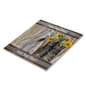 Horse Cowboy Boots Sunflower Barn Board Tegeltje (Zijkant)