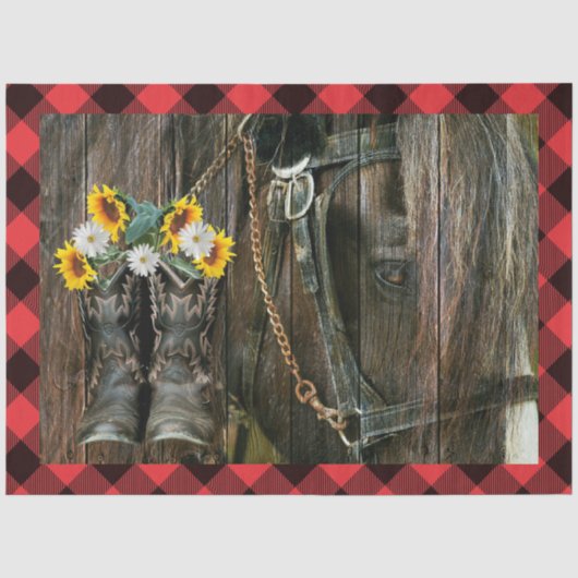 Horse Cowboy Boots Sunflower Daisies Tissuepapier (Voorkant)