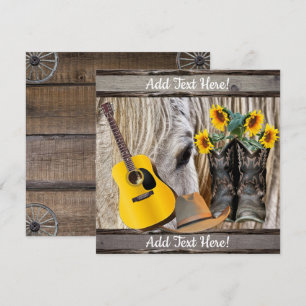 Horse Cowboy Boots Sunflower Guitar Cowboy Pet Bedankkaart