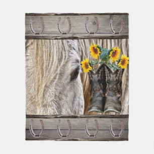 Horse Cowboy Boots Sunflower Guitar Cowboy Pet Fleece Deken