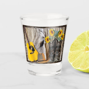 Horse Cowboy Boots Sunflower Guitar Cowboy Pet Shot Glas