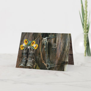 Horse Cowboy Boots Sunflower Rustic Barn Board
