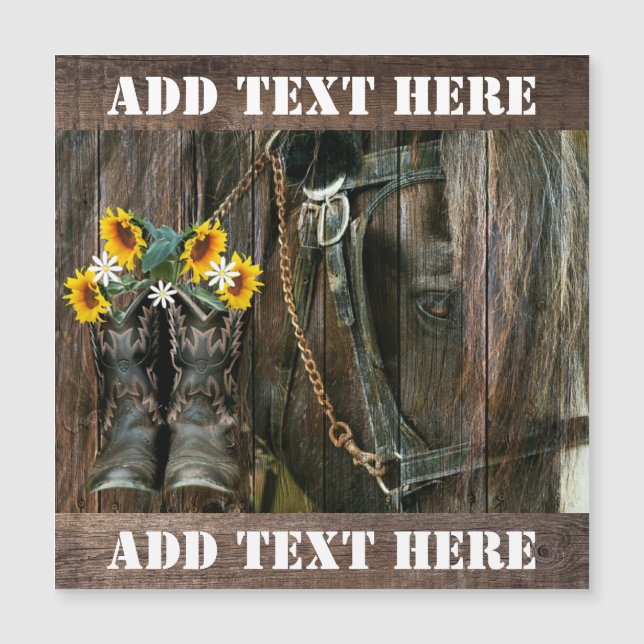 Horse Cowboy Boots Sunflower Rustic Barn Board (Voorkant)