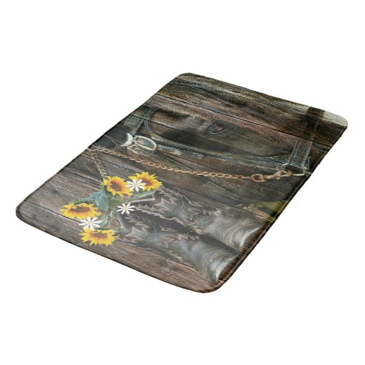 Horse Cowboy Boots Sunflower Rustic Barn Board Badmat (Gekanteld)