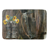 Horse Cowboy Boots Sunflower Rustic Barn Board Badmat (Voorkant)