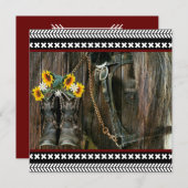 Horse Cowboy Boots Sunflower Rustic Barn Board Bedankkaart (Voorkant / Achterkant)
