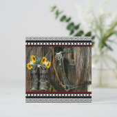 Horse Cowboy Boots Sunflower Rustic Barn Board Bedankkaart (Staand voorkant)